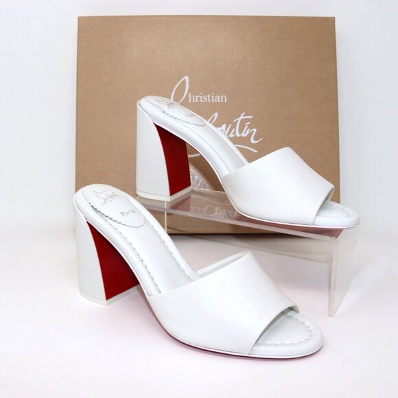 Christian Louboutin 37.5 NEW Jane Mule 85 Bianco White Block Heel Sandal - Picture 2 of 16
